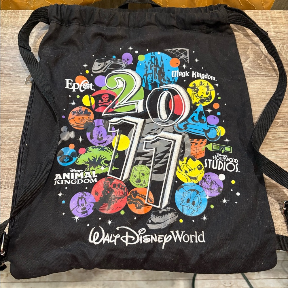 Disney World Black Multi-Color Drawstring Backpack